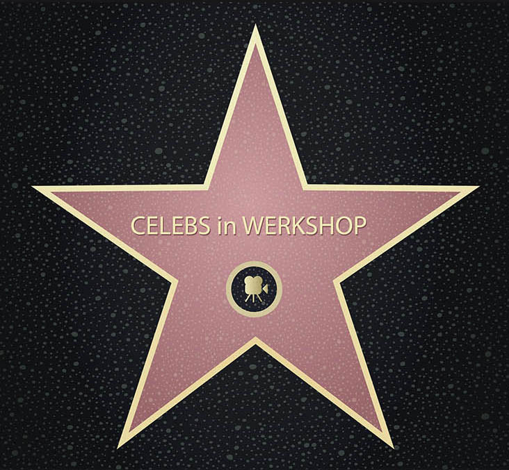 Playful image of the Hollywood Walk of Fame with "Celebs in WERKSHOP" written on a star.