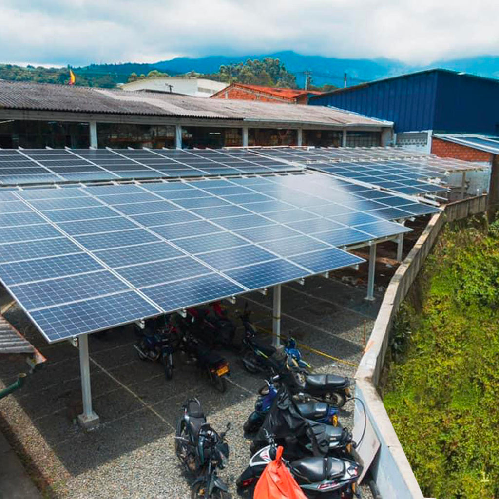 Photo of our manufacturing partners in Colombia. Showing their Solar Panels that provide power to the whole plant.