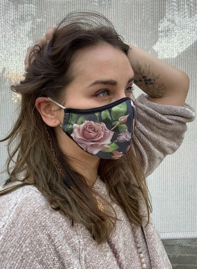 girl wearing WERKSHOP Roses Face Mask